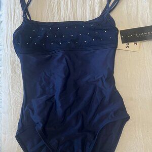 LA BLANCA ONE PIECE SWIMSUIT NAVY SEQUINS VINTAGE SUMMER 2005 NWT SIZE 6